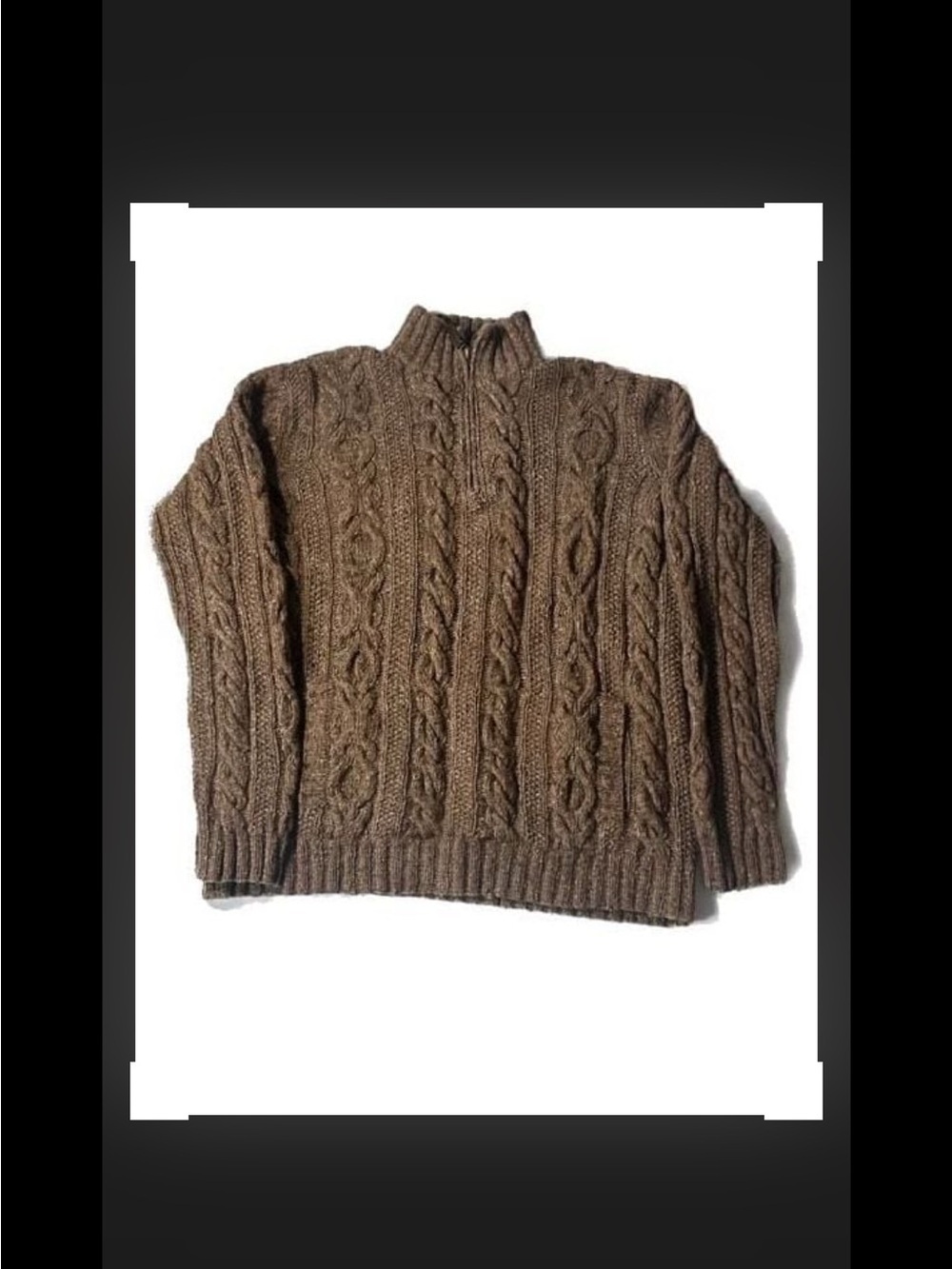 Lauren Ralph Lauren Hand Knit Wool Blend Cable Knit Brown Quarter Zip Sweater -M